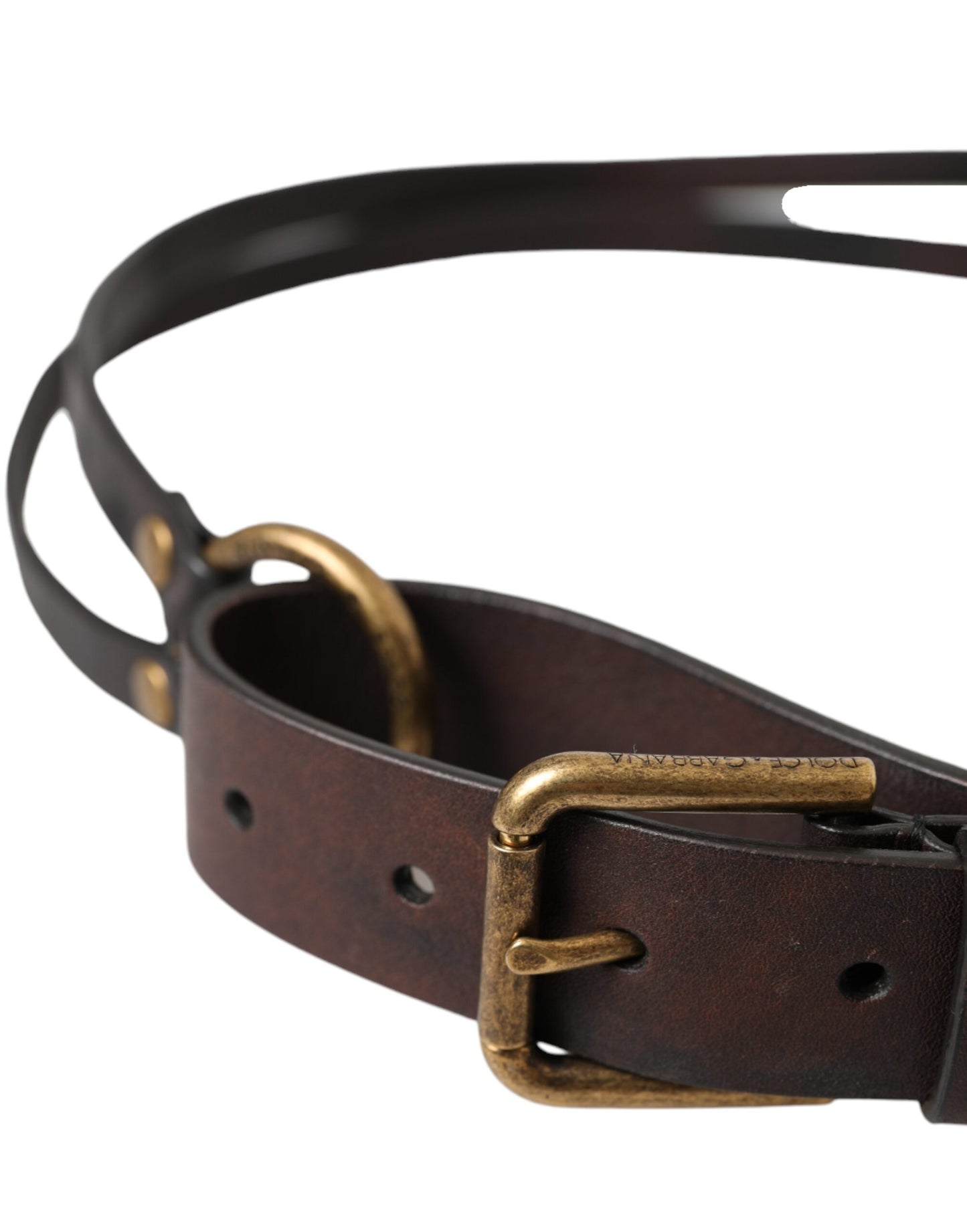 Ceinture Dolce & Gabbana en cuir marron foncé avec boucle en métal doré pour femme