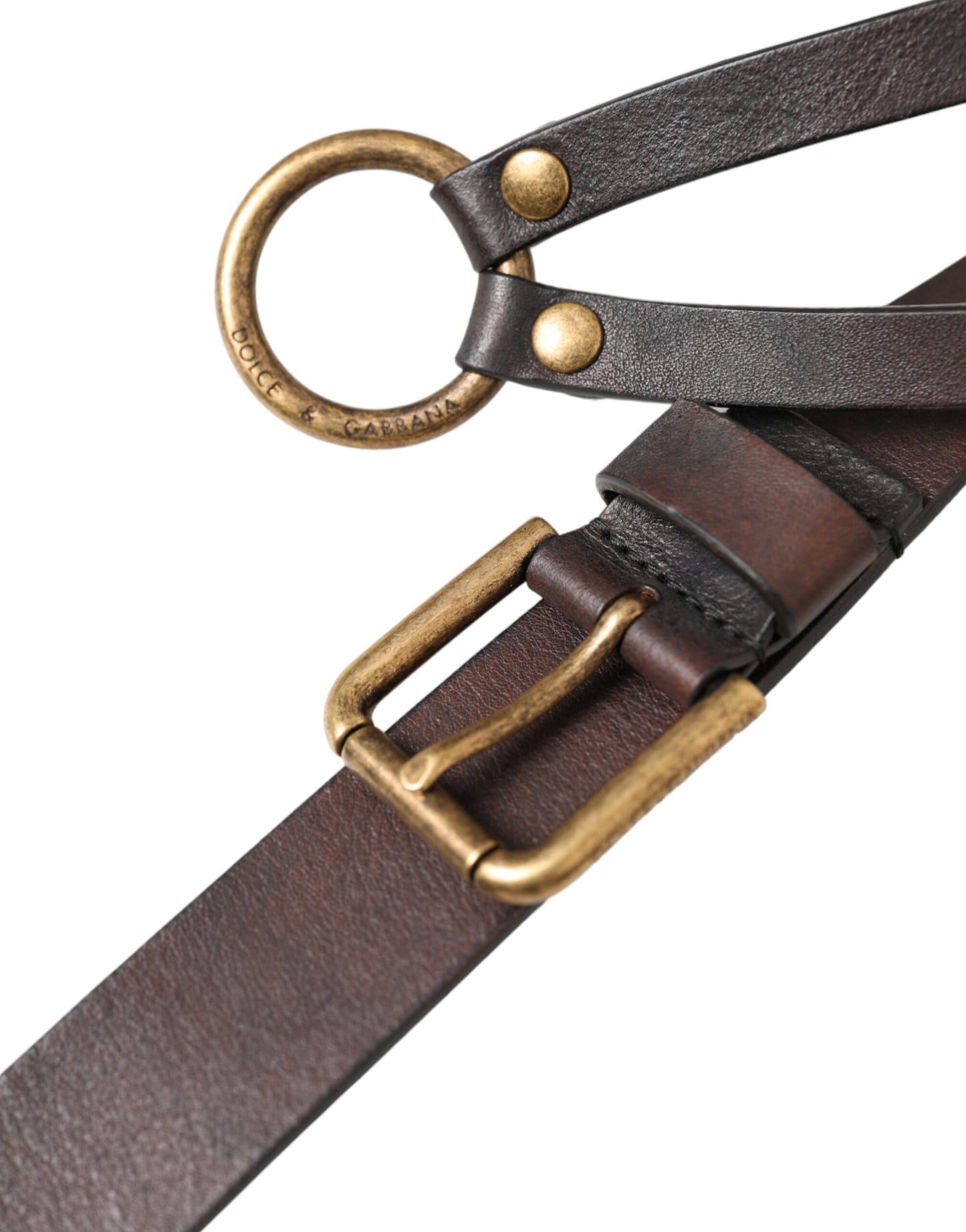 Ceinture Dolce & Gabbana en cuir marron foncé avec boucle en métal doré pour femme