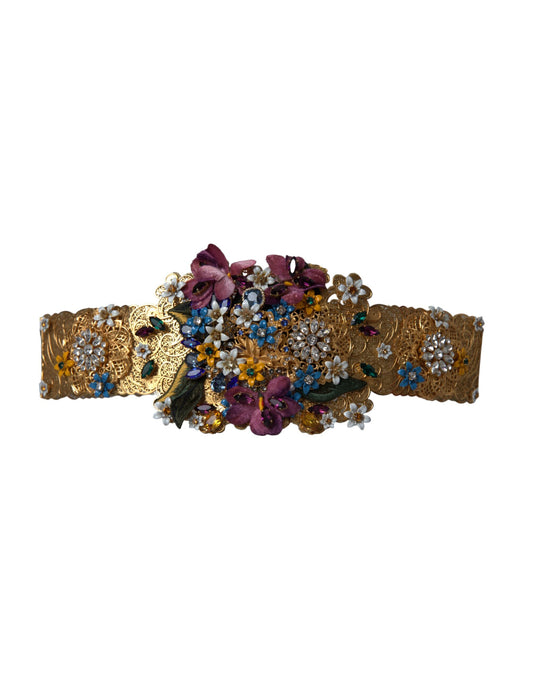 Dolce & Gabbana – Breiter Taillengürtel mit mehrfarbigem Blumen- und Kristallverzierung