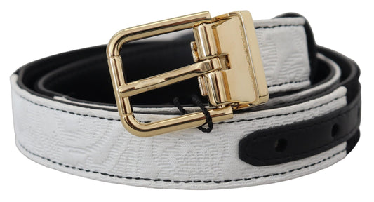 Ceinture Dolce & Gabbana à boucle en métal doré et patchwork blanc et noir