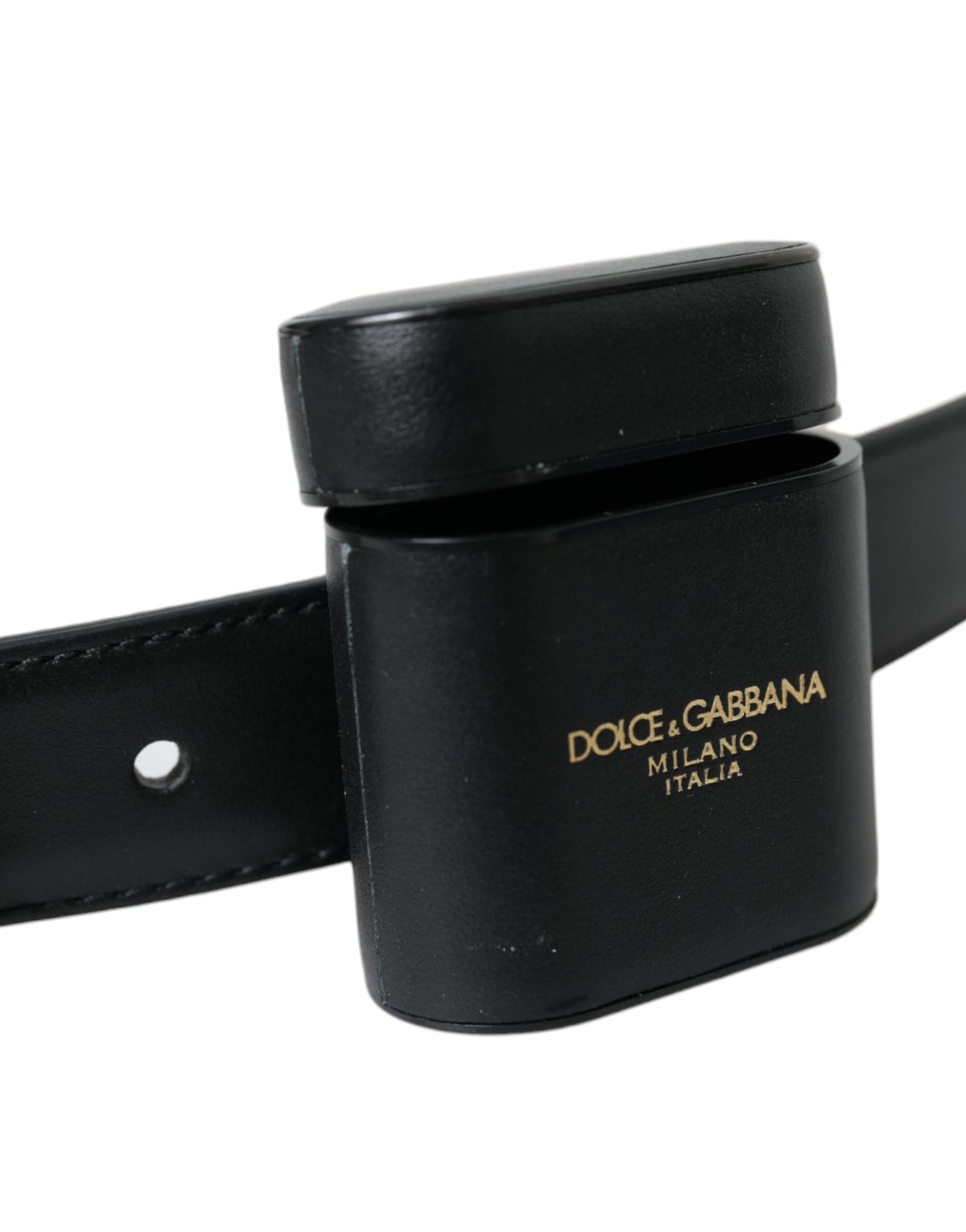 Dolce & Gabbana – Schwarzes Airpods-Etui aus Leder mit silberner Schnalle