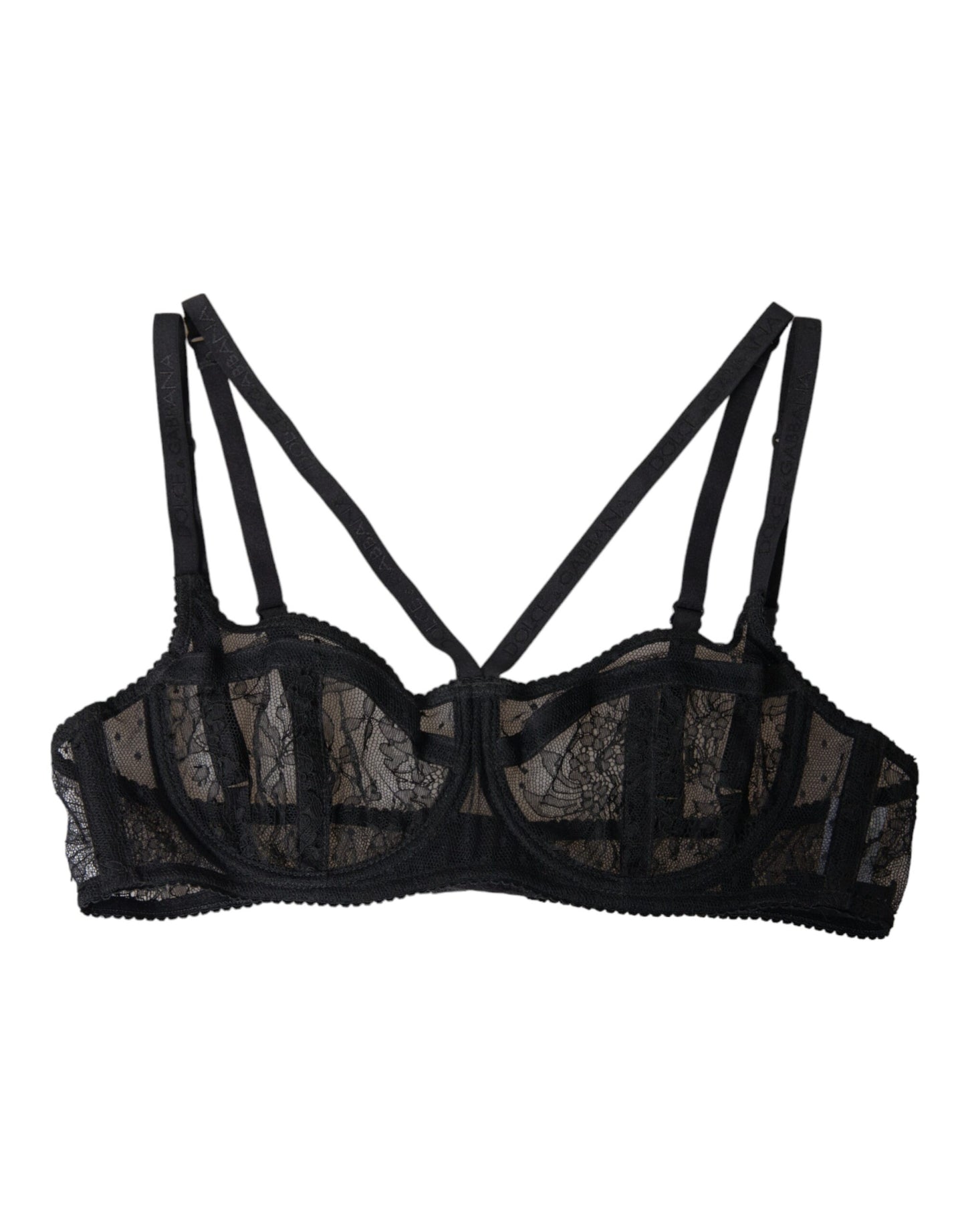 Soutien-gorge balconnet en nylon et dentelle florale noire Dolce & Gabbana