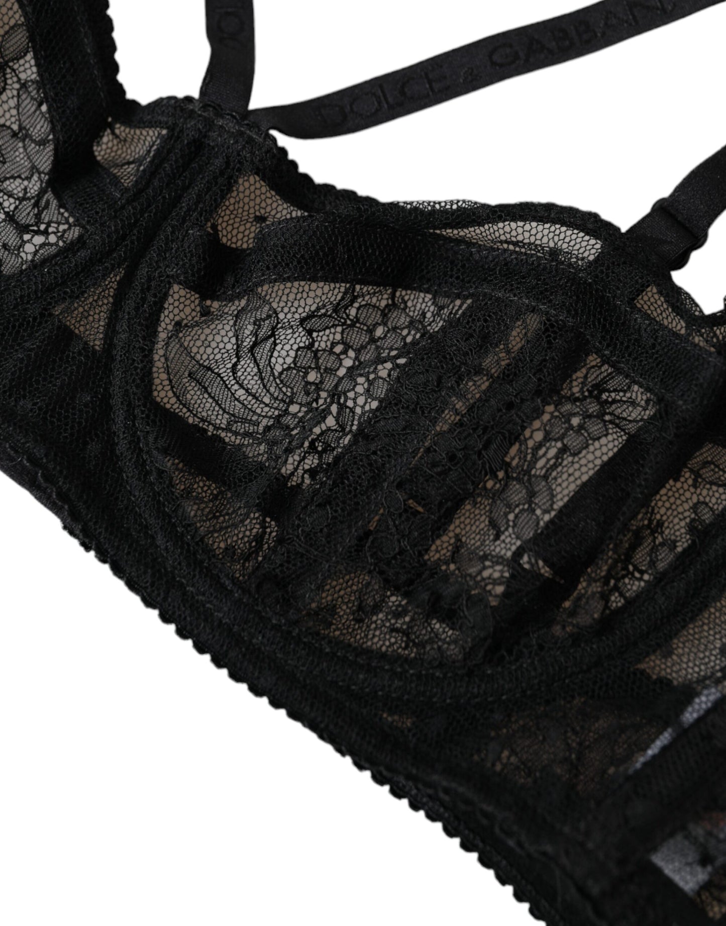 Soutien-gorge balconnet en nylon et dentelle florale noire Dolce & Gabbana