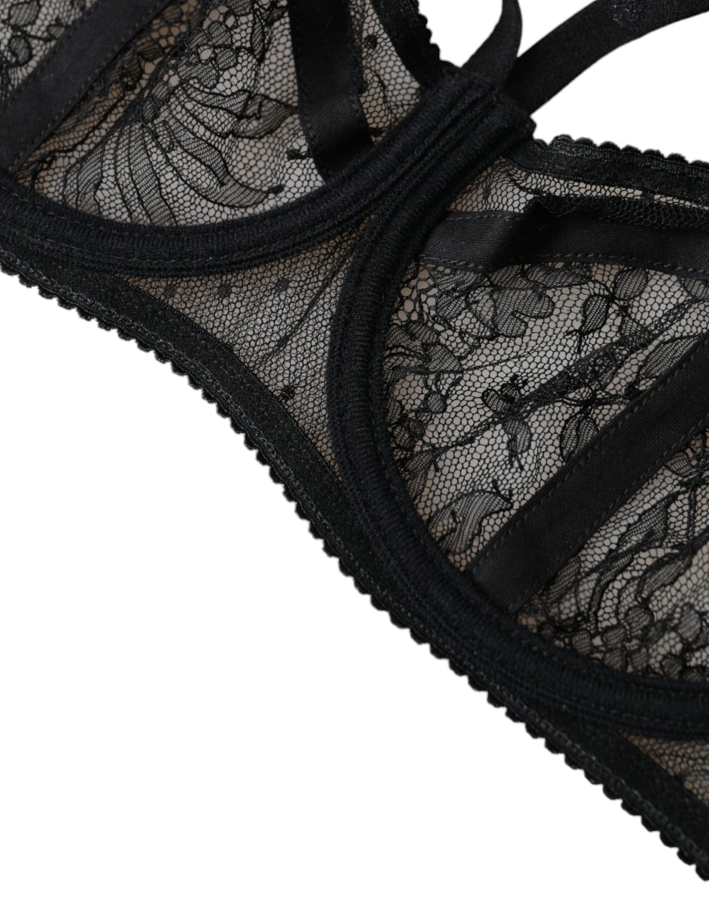 Soutien-gorge balconnet en nylon et dentelle florale noire Dolce & Gabbana