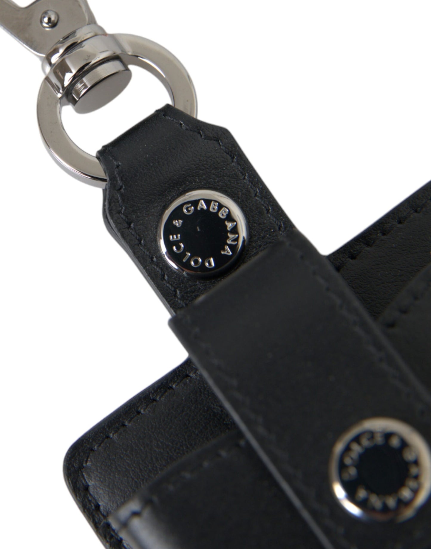 Étui pour Airpods Dolce & Gabbana en cuir noir uni et métal argenté
