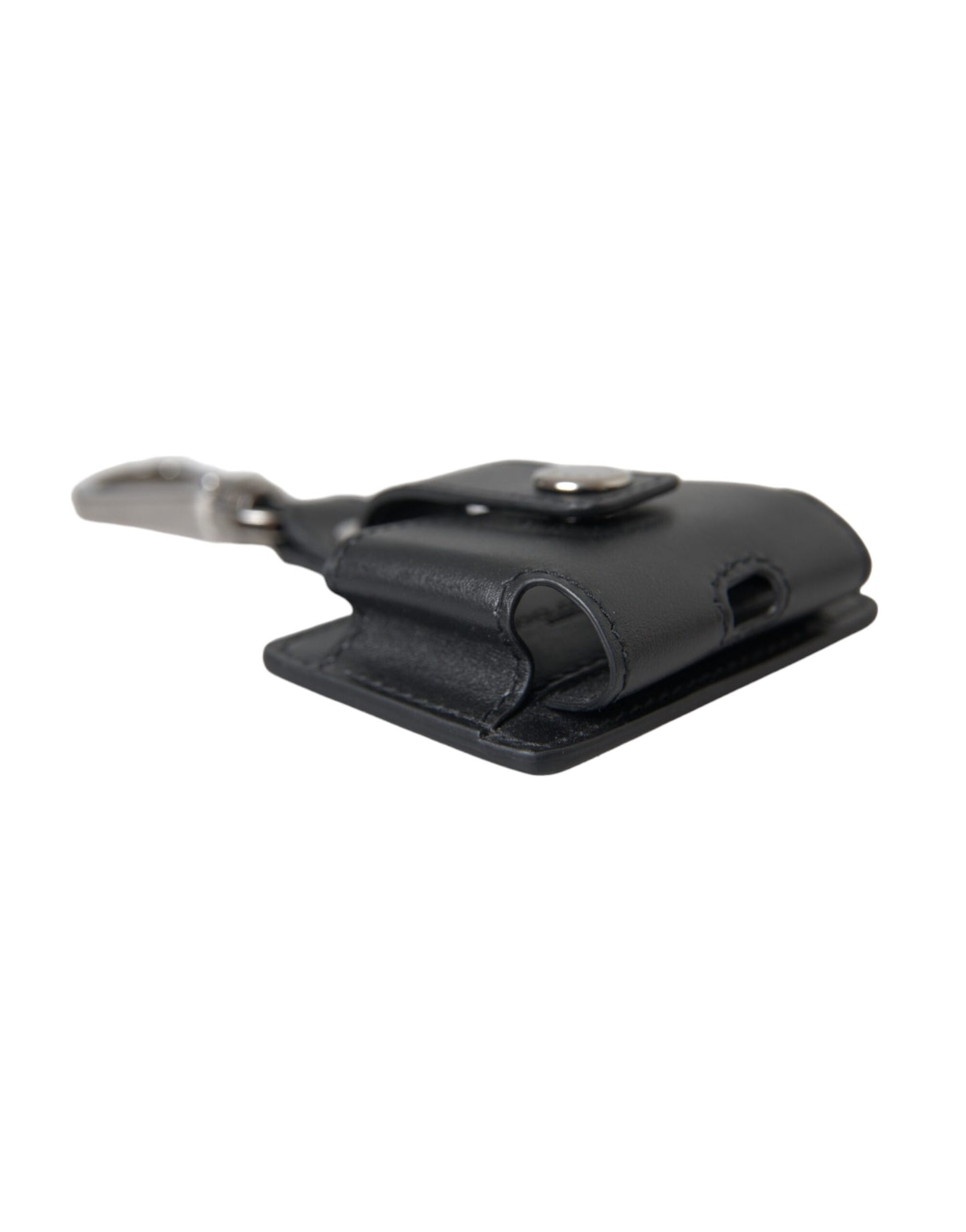 Étui pour Airpods Dolce & Gabbana en cuir noir uni et métal argenté
