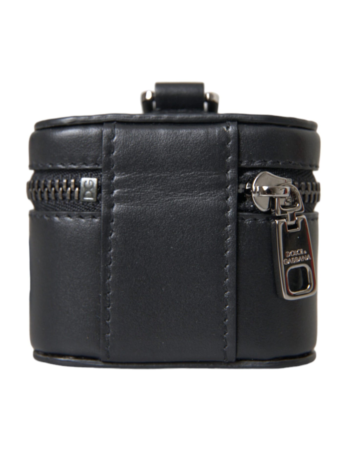 Étui pour Airpods Dolce & Gabbana en cuir noir avec logo DG et métal argenté