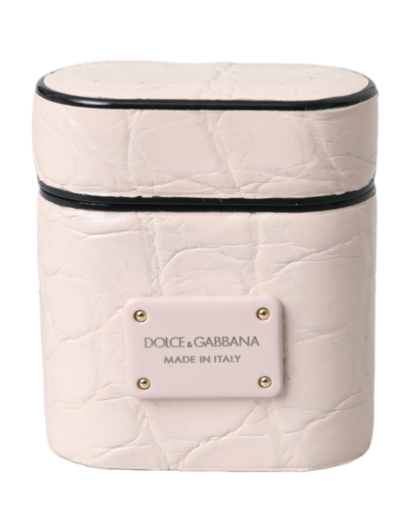 Dolce & Gabbana – Airpods-Hülle aus hellrosa Leder mit Metall-Logoplakette