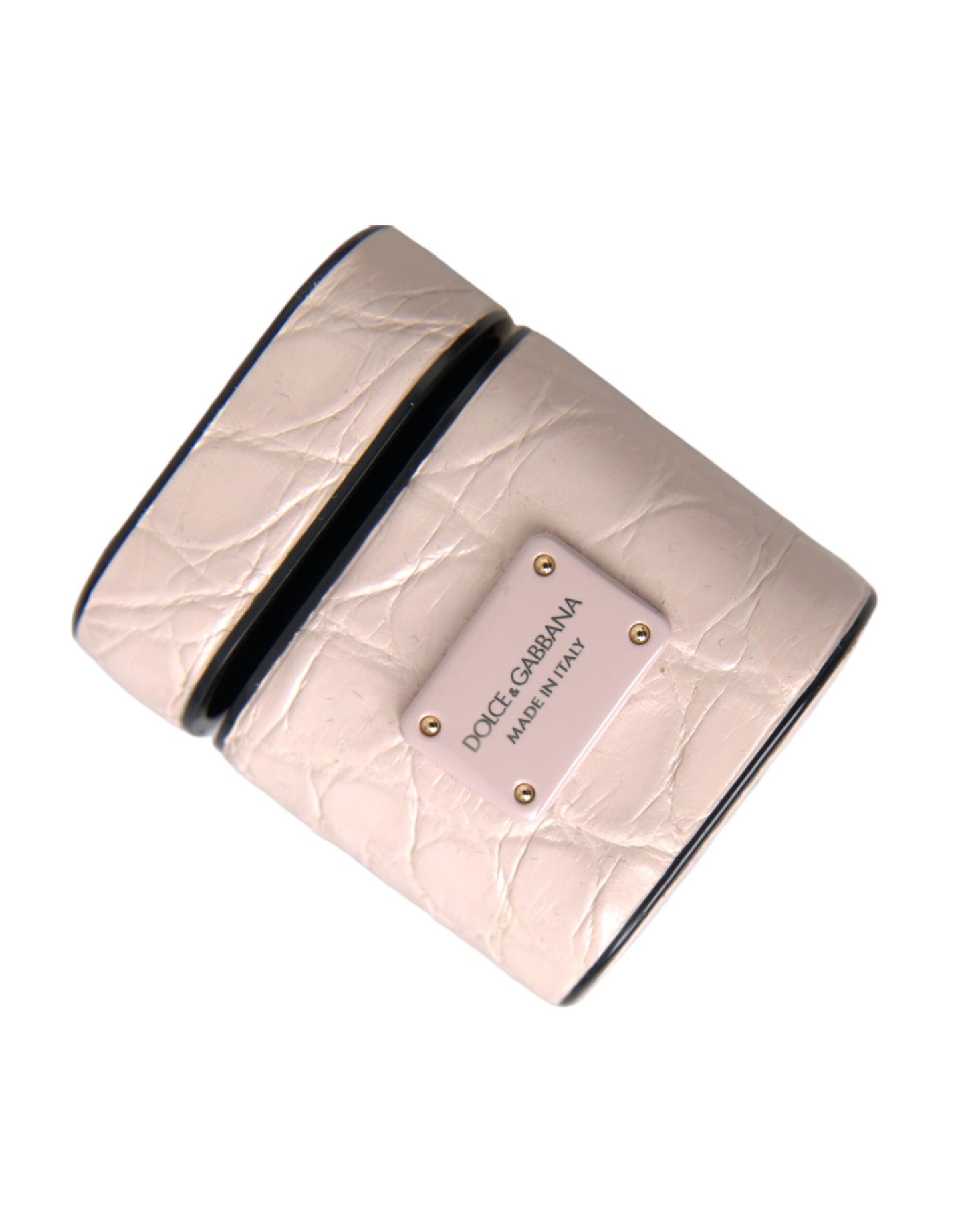 Dolce & Gabbana – Airpods-Hülle aus hellrosa Leder mit Metall-Logoplakette