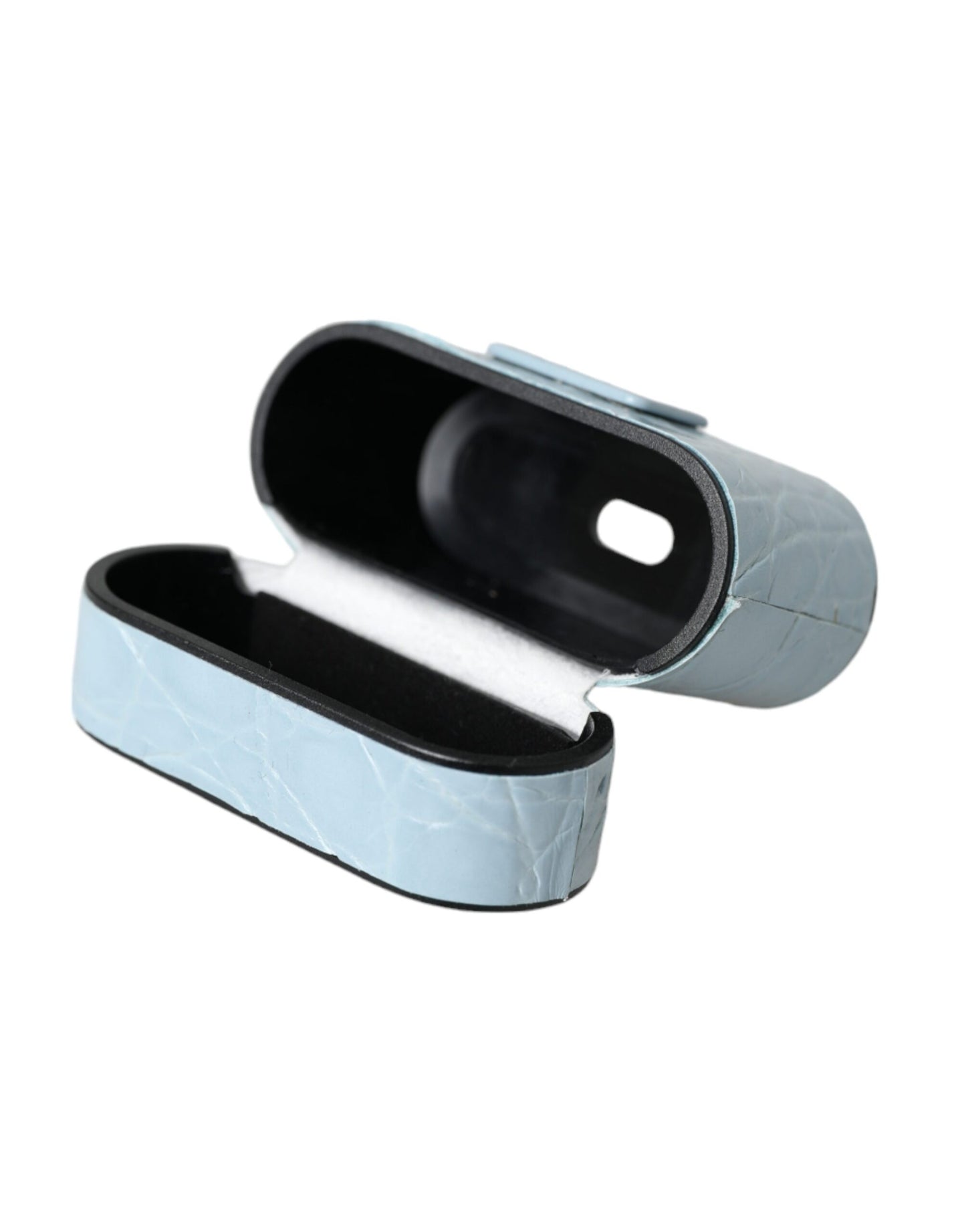 Étui pour Airpods Dolce & Gabbana en cuir bleu clair avec logo en métal
