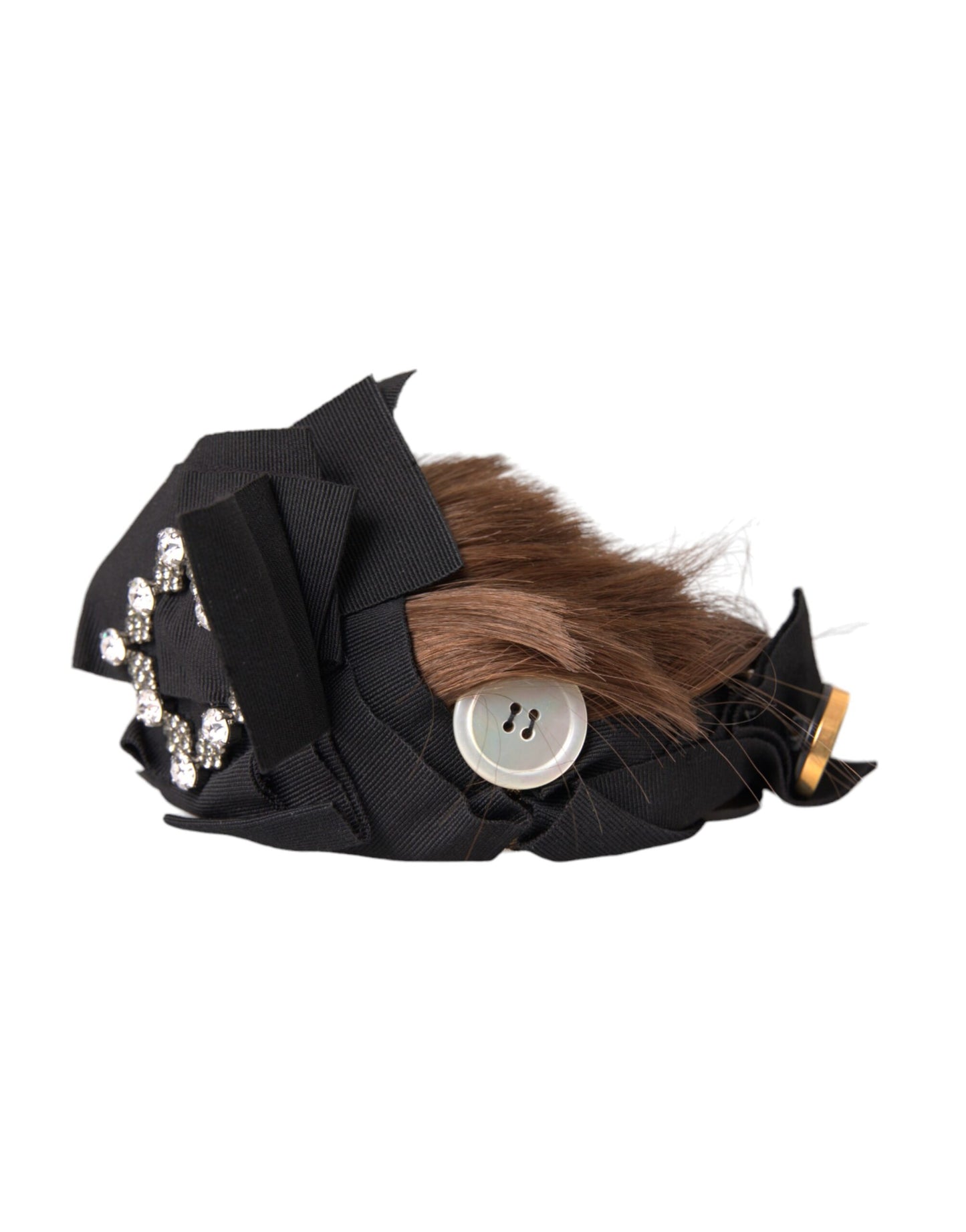 Bandeau diadème pour cheveux bruns avec boutons en cristal noir Dolce & Gabbana