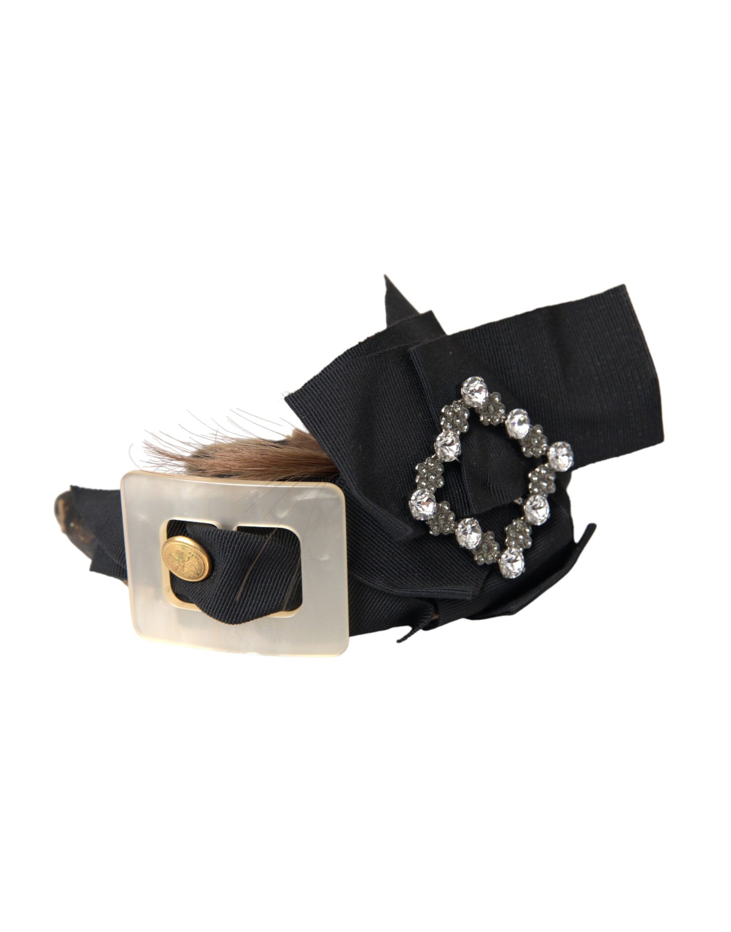 Bandeau diadème pour cheveux bruns avec boutons en cristal noir Dolce & Gabbana