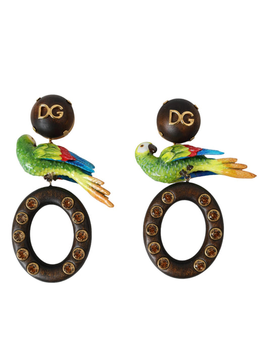 Boucles d'oreilles Dolce & Gabbana multicolores en bois de perroquet, laiton et cristaux
