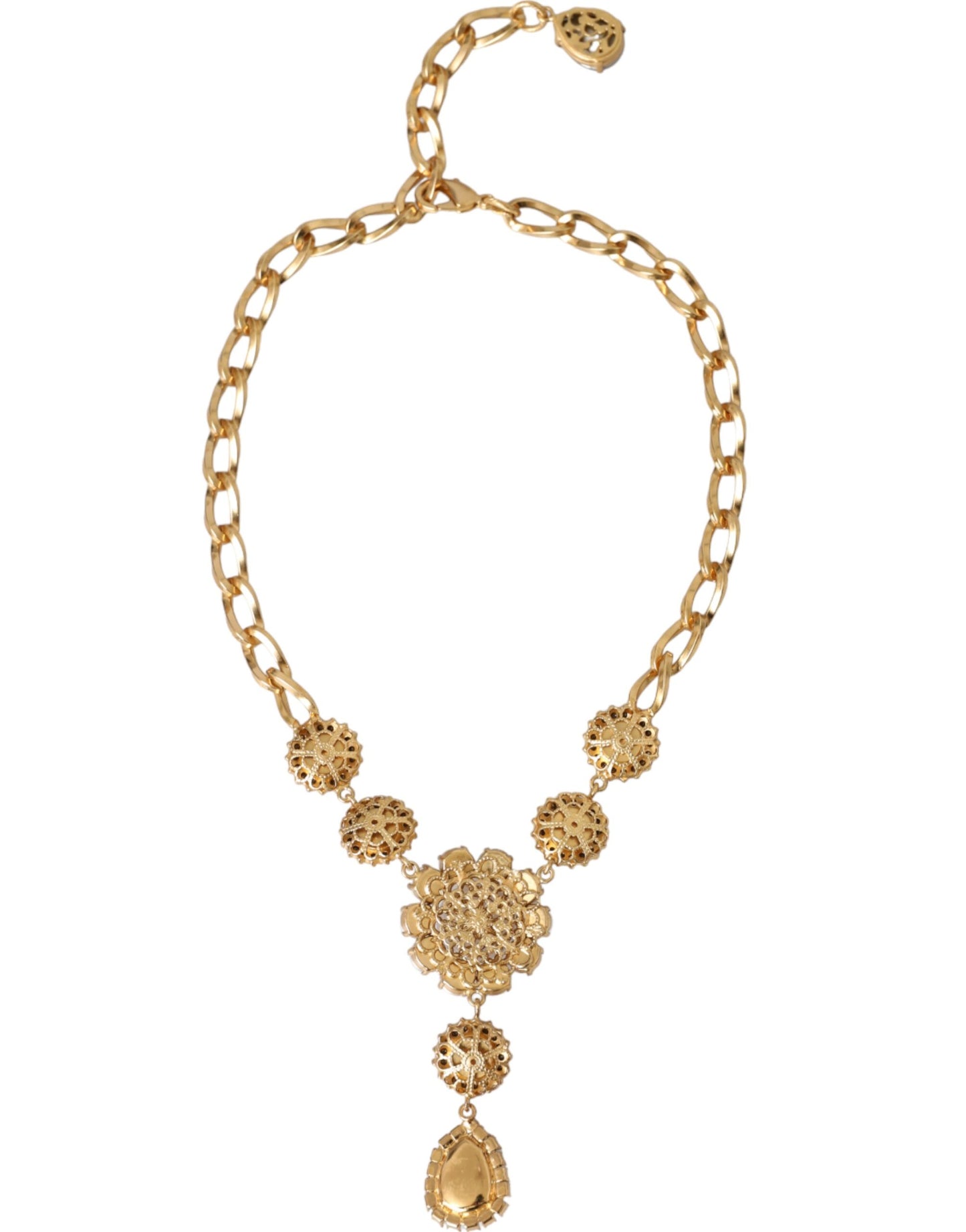 Collier Dolce & Gabbana avec pendentifs en laiton doré et perles violettes et roses