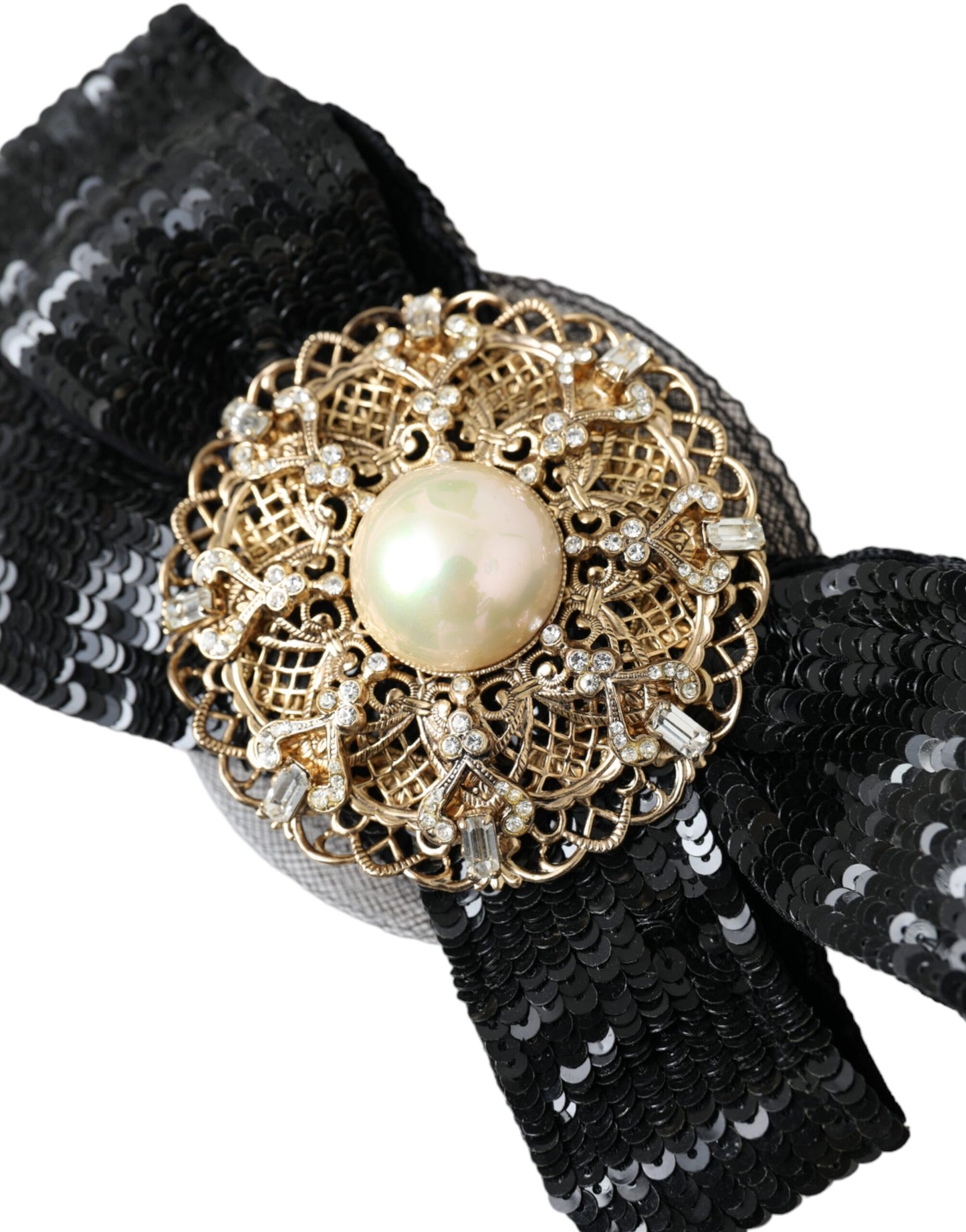 Broche à cheveux Dolce & Gabbana en perles et sequins noirs faite à la main