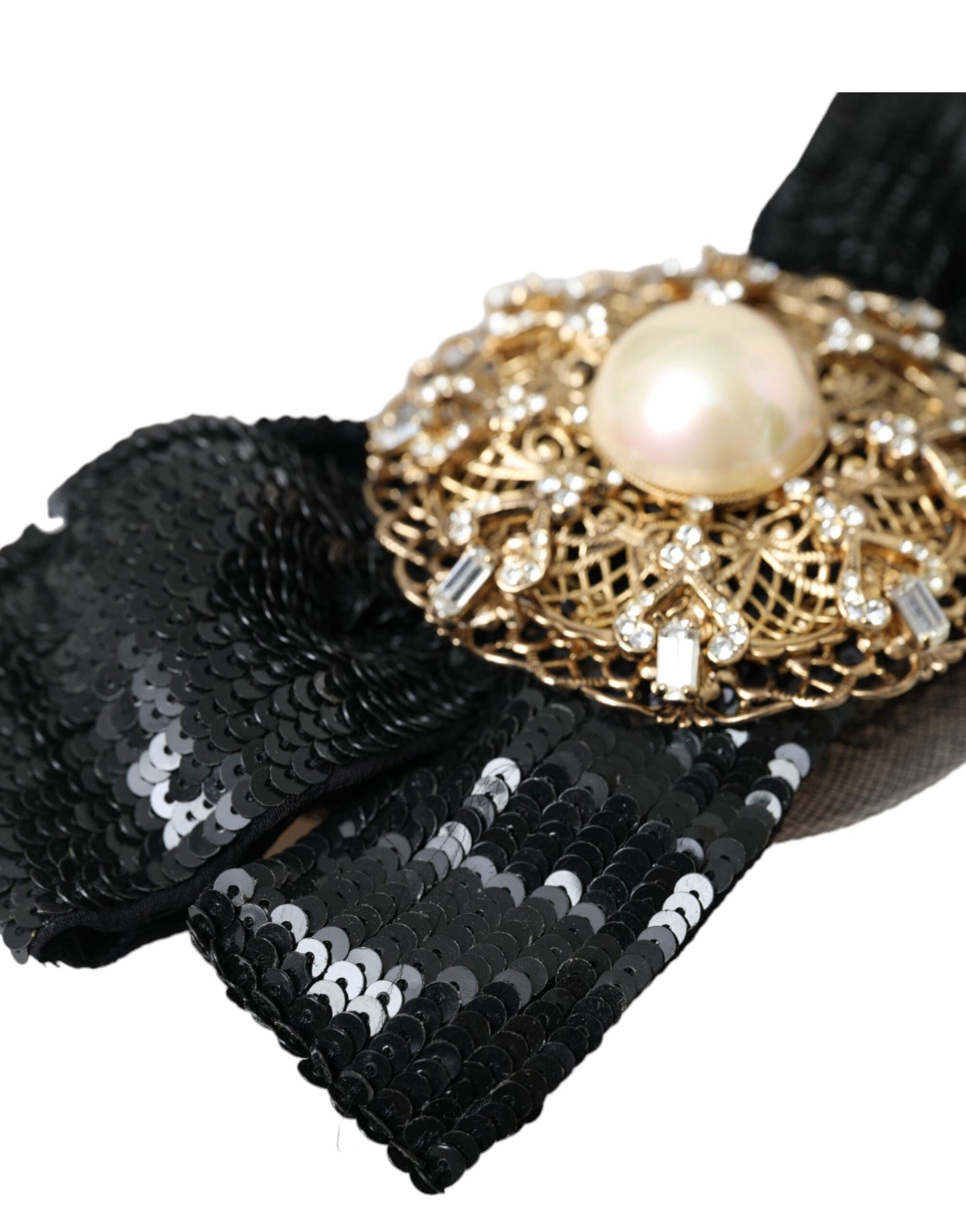 Broche à cheveux Dolce & Gabbana en perles et sequins noirs faite à la main
