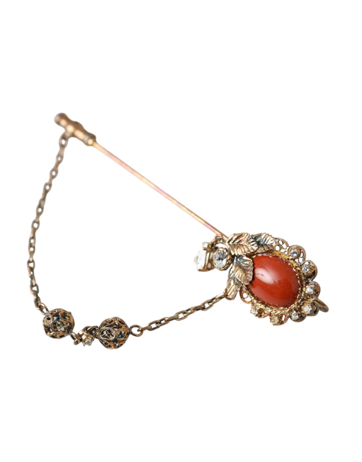 Broche Dolce & Gabbana en argent sterling 925 avec chaîne en laiton doré et cristaux