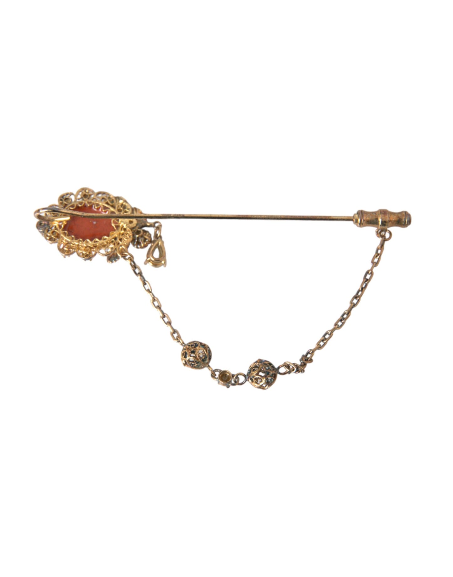 Broche Dolce & Gabbana en argent sterling 925 avec chaîne en laiton doré et cristaux