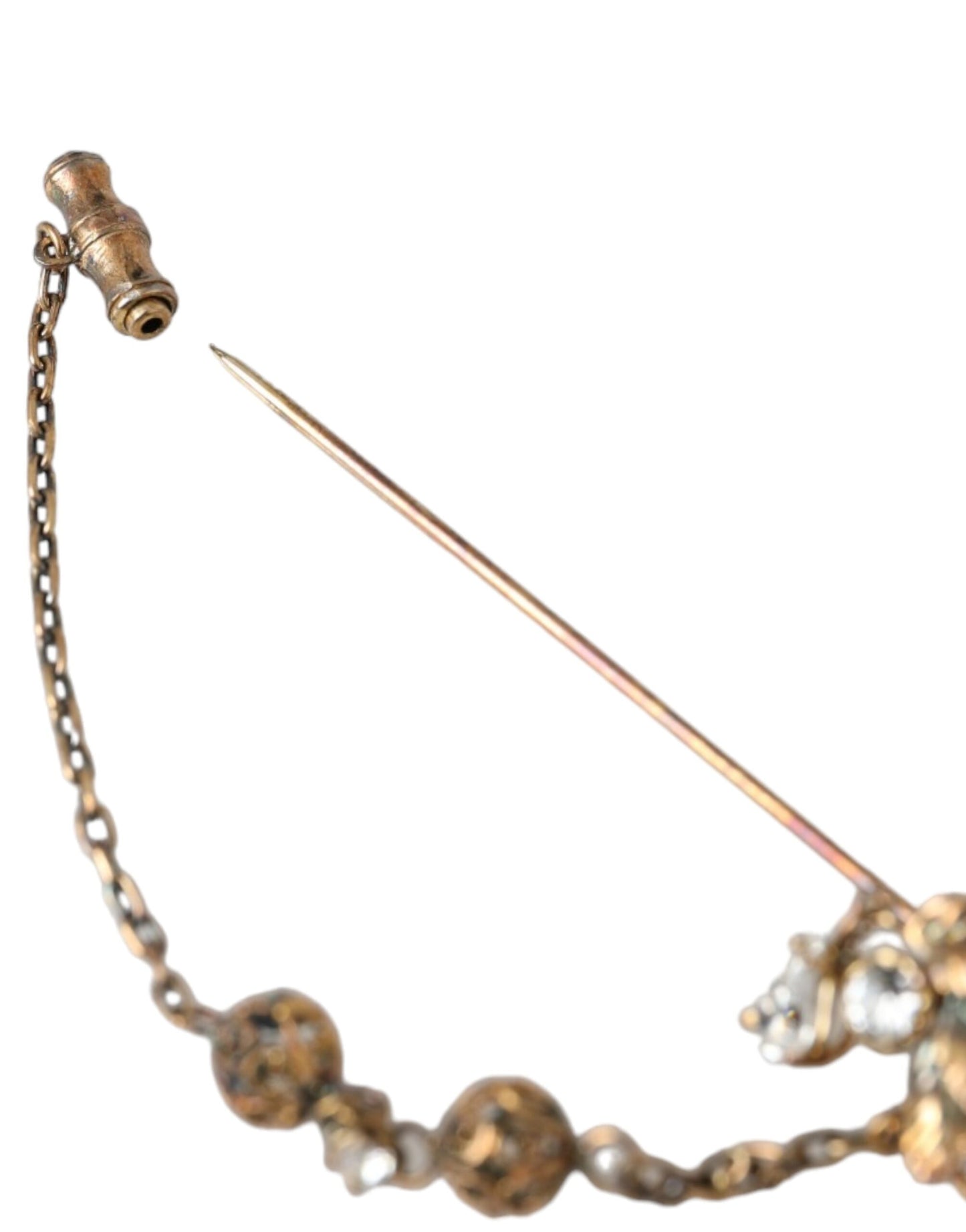 Broche Dolce & Gabbana en argent sterling 925 avec chaîne en laiton doré et cristaux