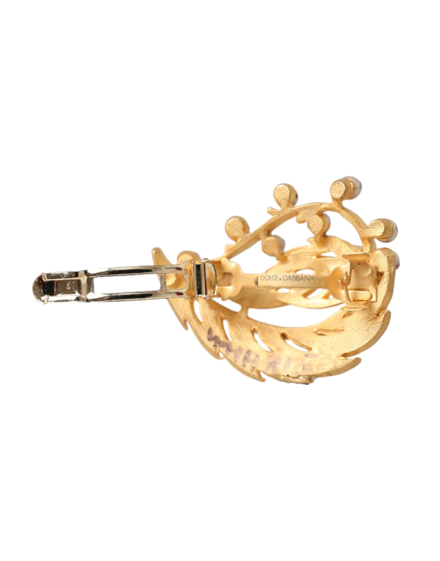 Broche à cheveux Dolce & Gabbana en laiton doré ornée de feuilles