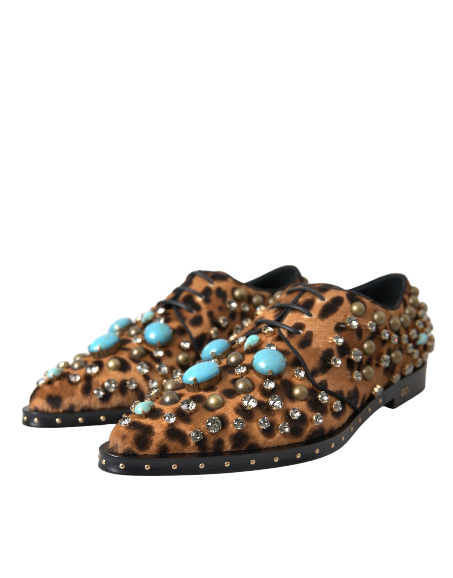 Chaussures Broque en cristal et cheveux léopard marron Dolce & Gabbana