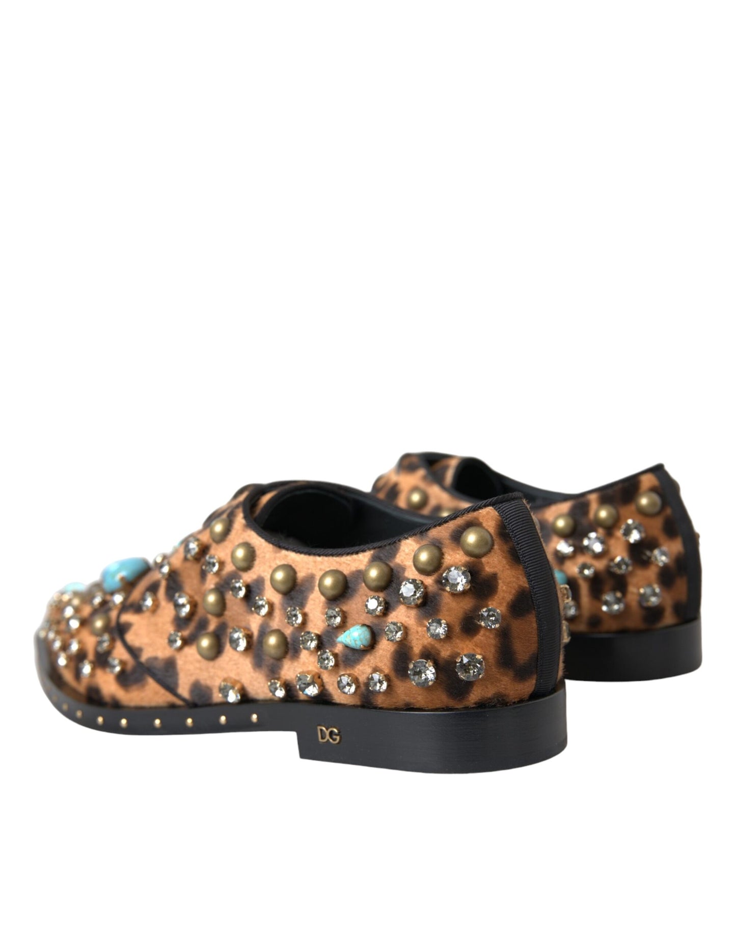 Chaussures Broque en cristal et cheveux léopard marron Dolce & Gabbana