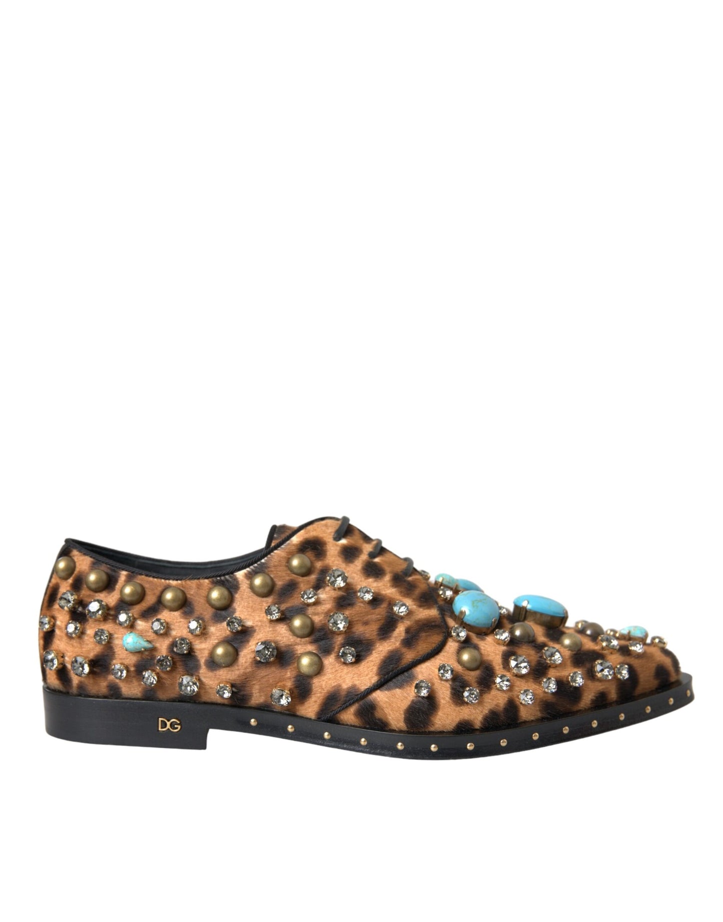Chaussures Broque en cristal et cheveux léopard marron Dolce & Gabbana