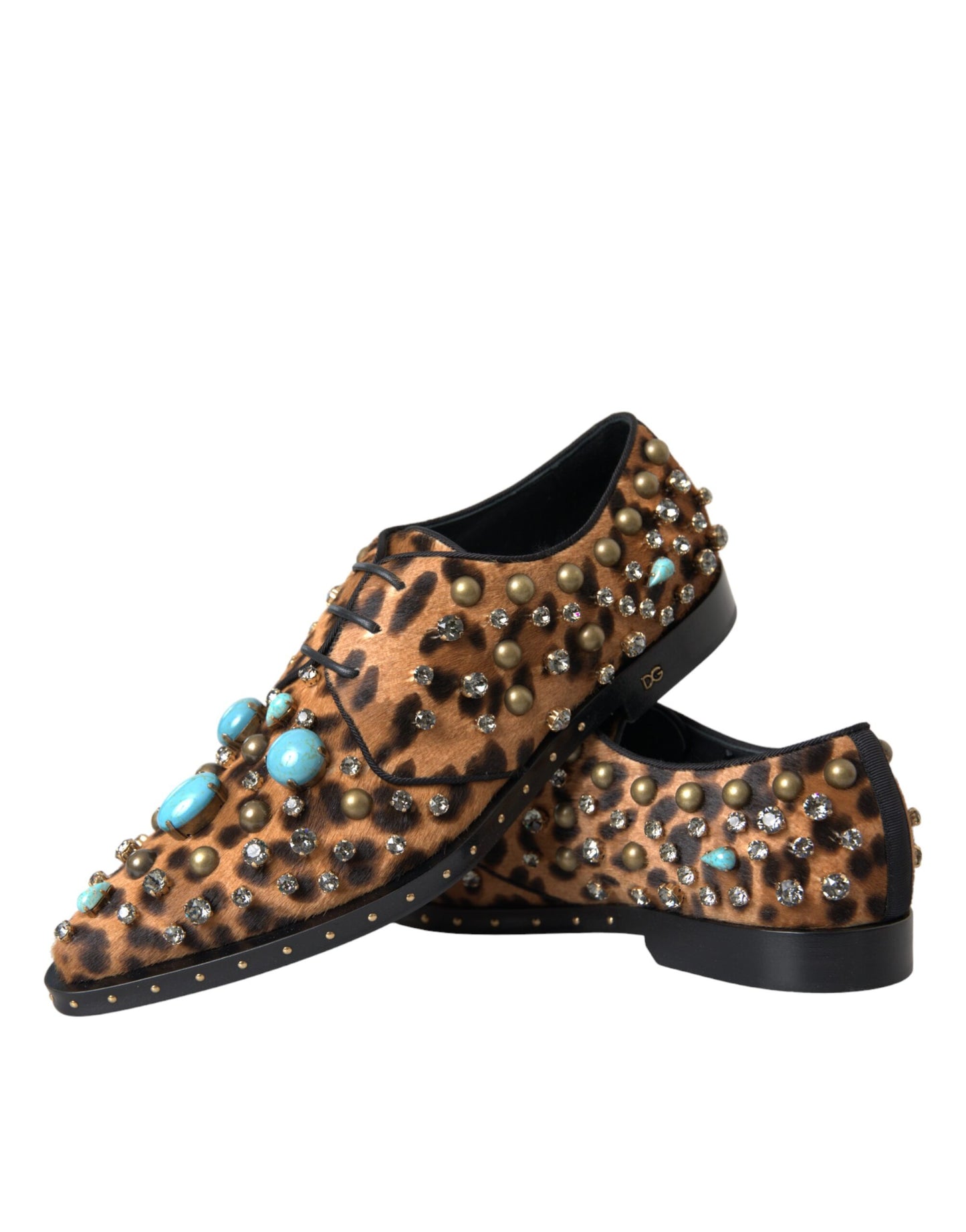 Chaussures Broque en cristal et cheveux léopard marron Dolce & Gabbana