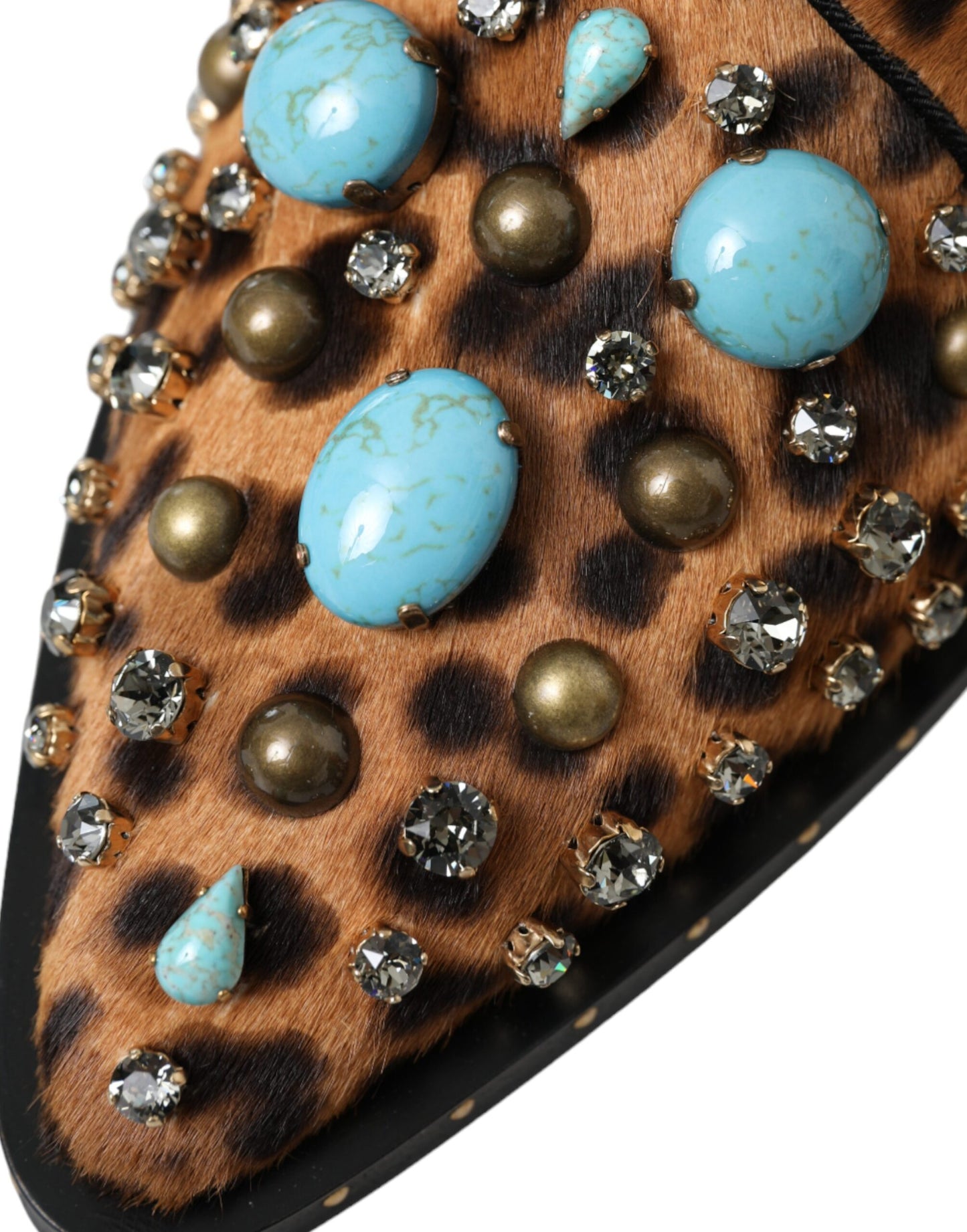 Chaussures Broque en cristal et cheveux léopard marron Dolce & Gabbana