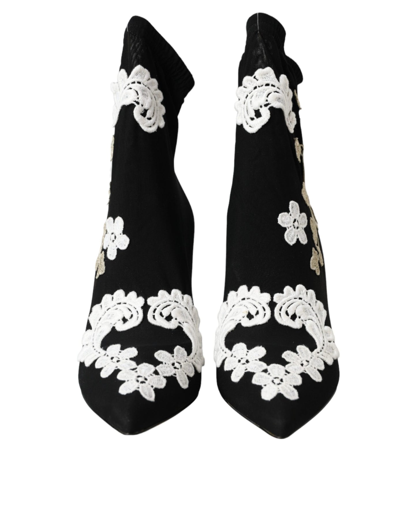 Bottines à enfiler Dolce & Gabbana noires et blanches brodées