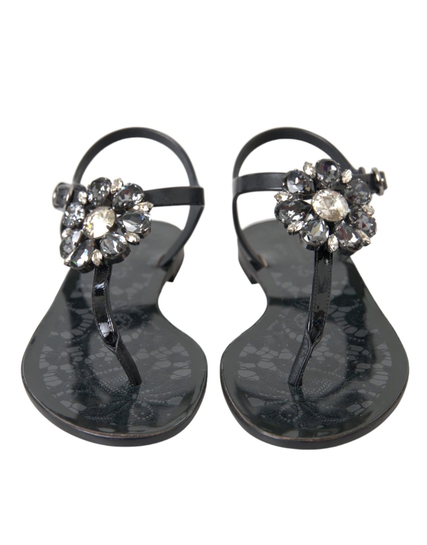 Dolce & Gabbana Sandales plates en cristal noir Tongs Chaussures