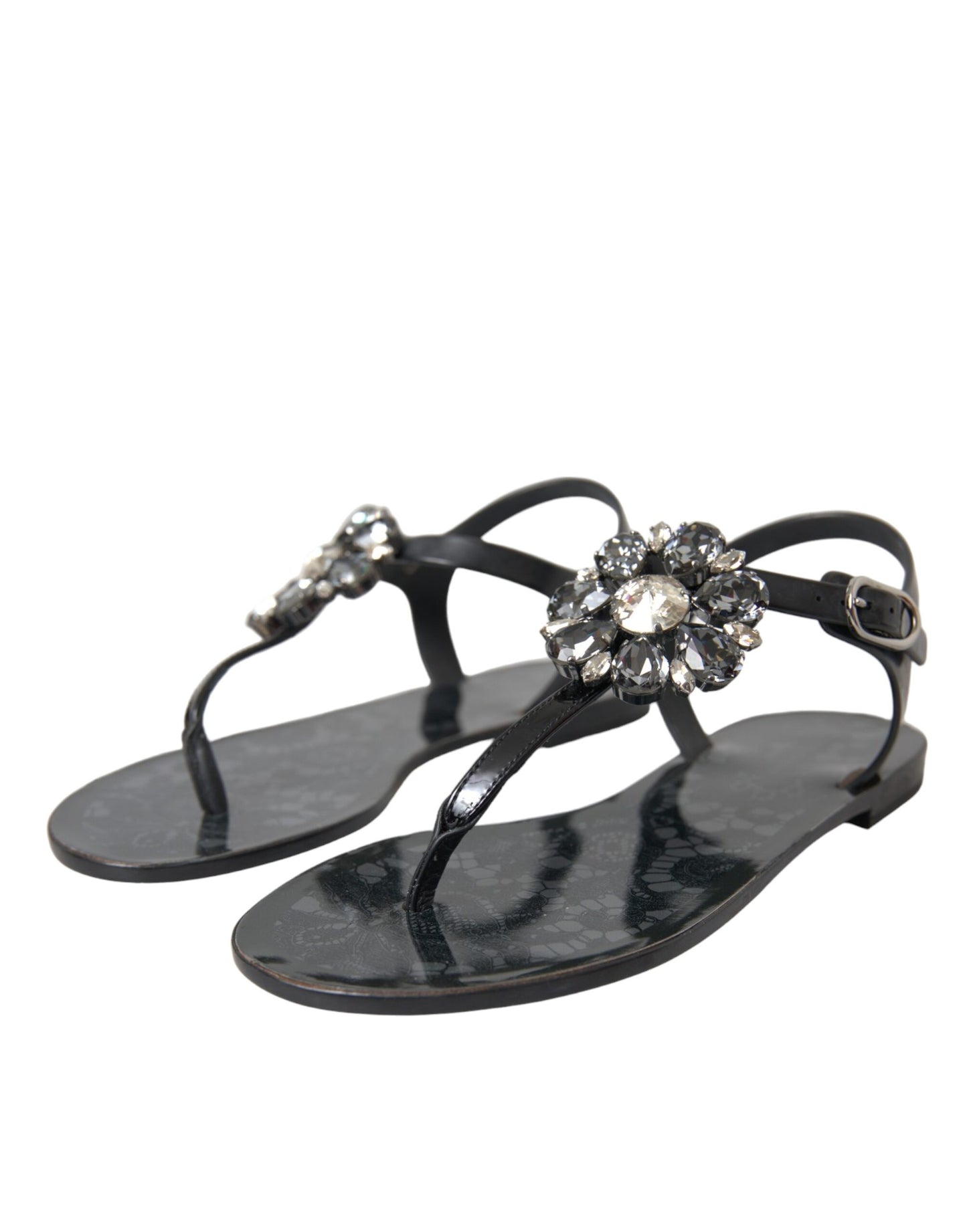 Dolce & Gabbana Sandales plates en cristal noir Tongs Chaussures