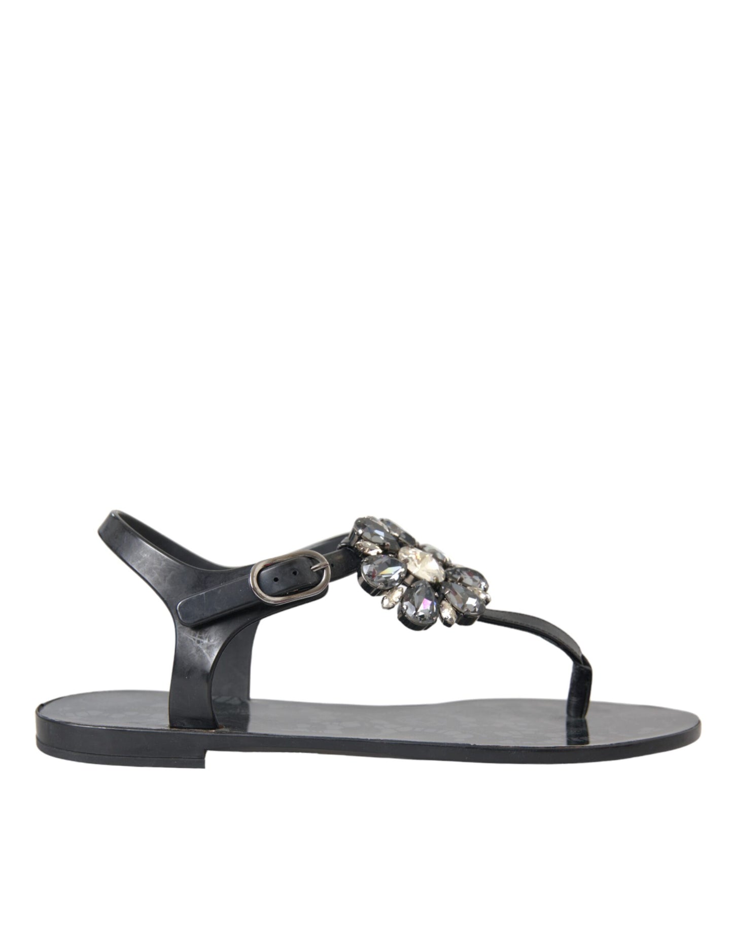 Dolce & Gabbana Sandales plates en cristal noir Tongs Chaussures