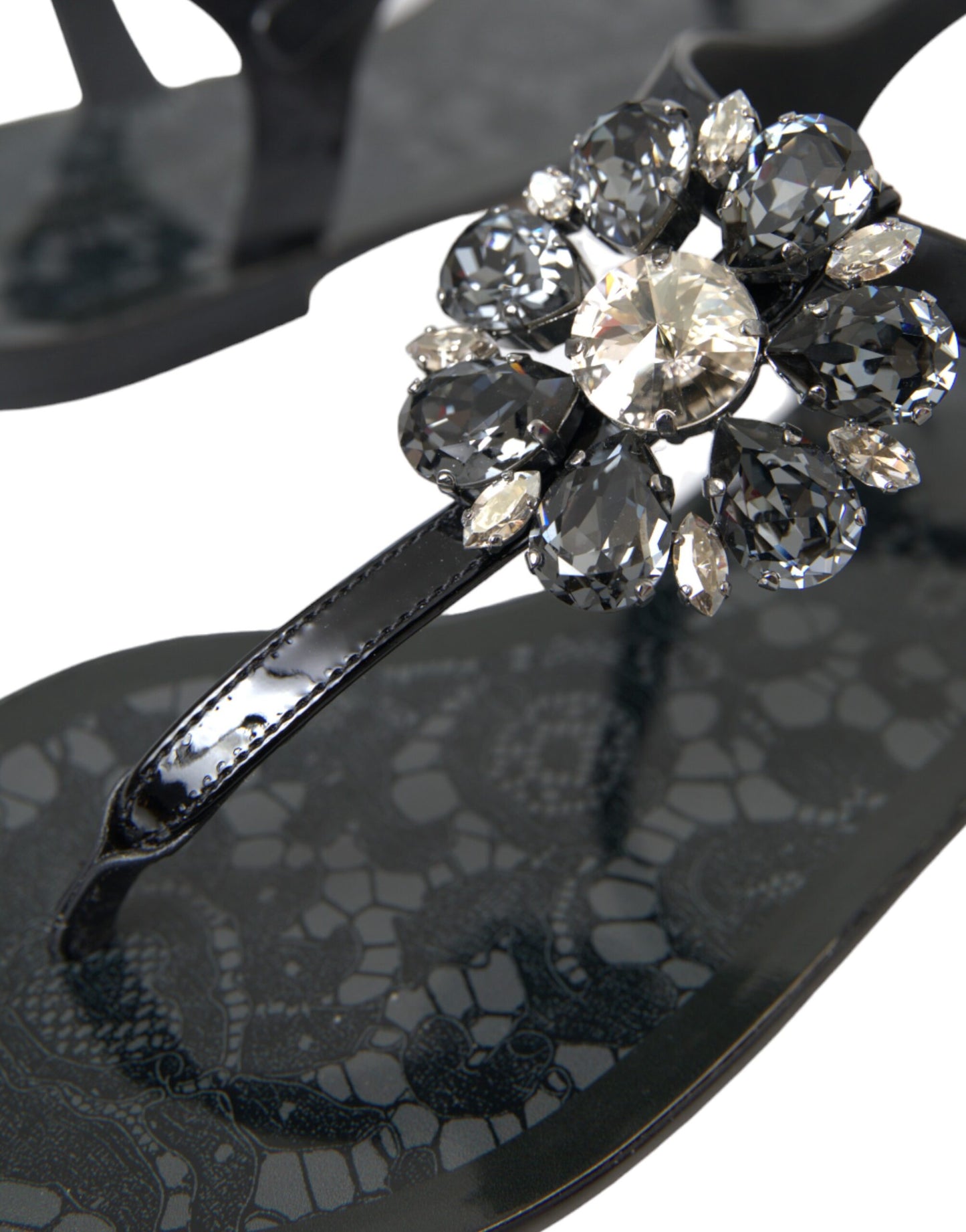 Dolce & Gabbana Sandales plates en cristal noir Tongs Chaussures