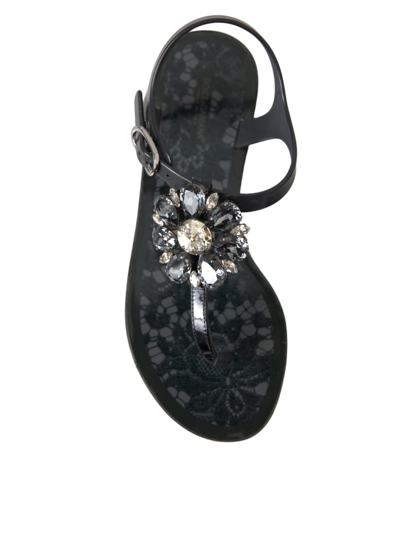 Dolce & Gabbana Sandales plates en cristal noir Tongs Chaussures