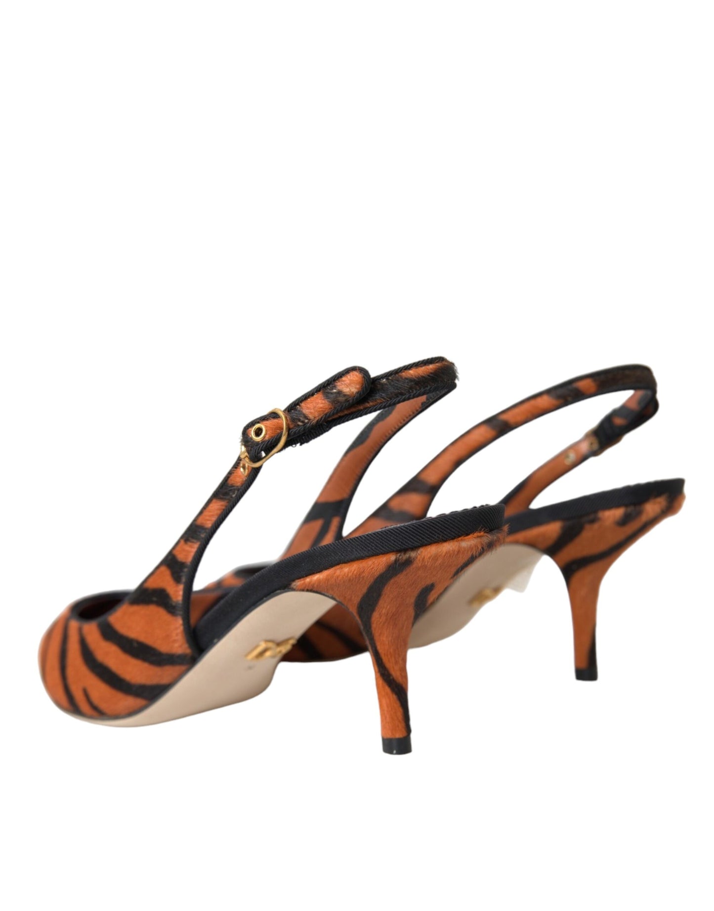 Chaussures à bride arrière en cuir zébré noir et orange Dolce & Gabbana