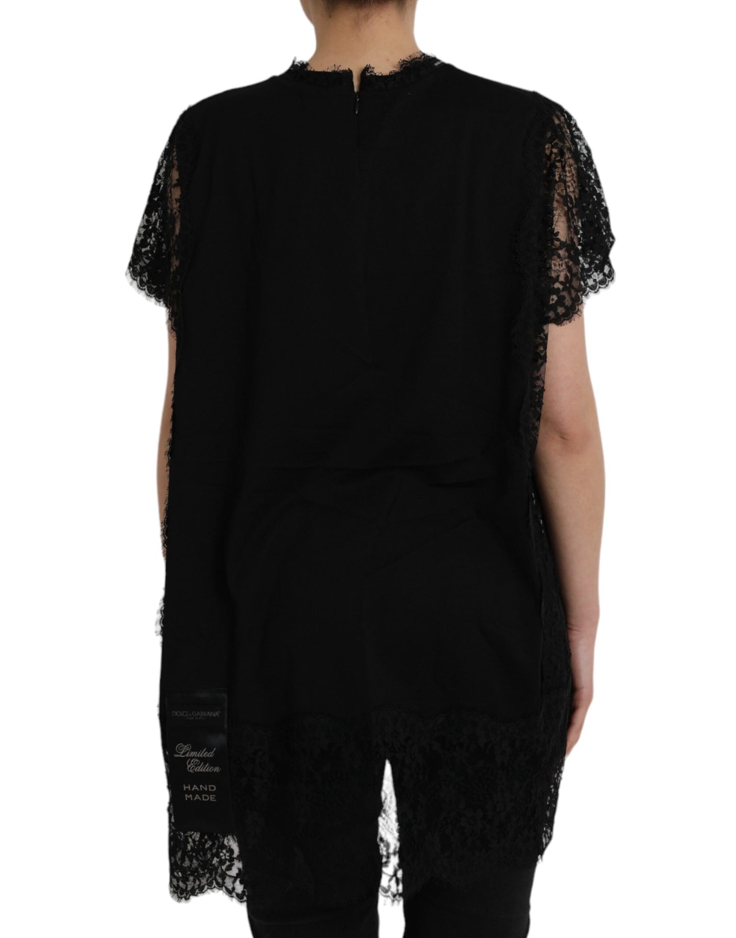 T-shirt en dentelle de coton noir à imprimé Sacré-Cœur Dolce & Gabbana