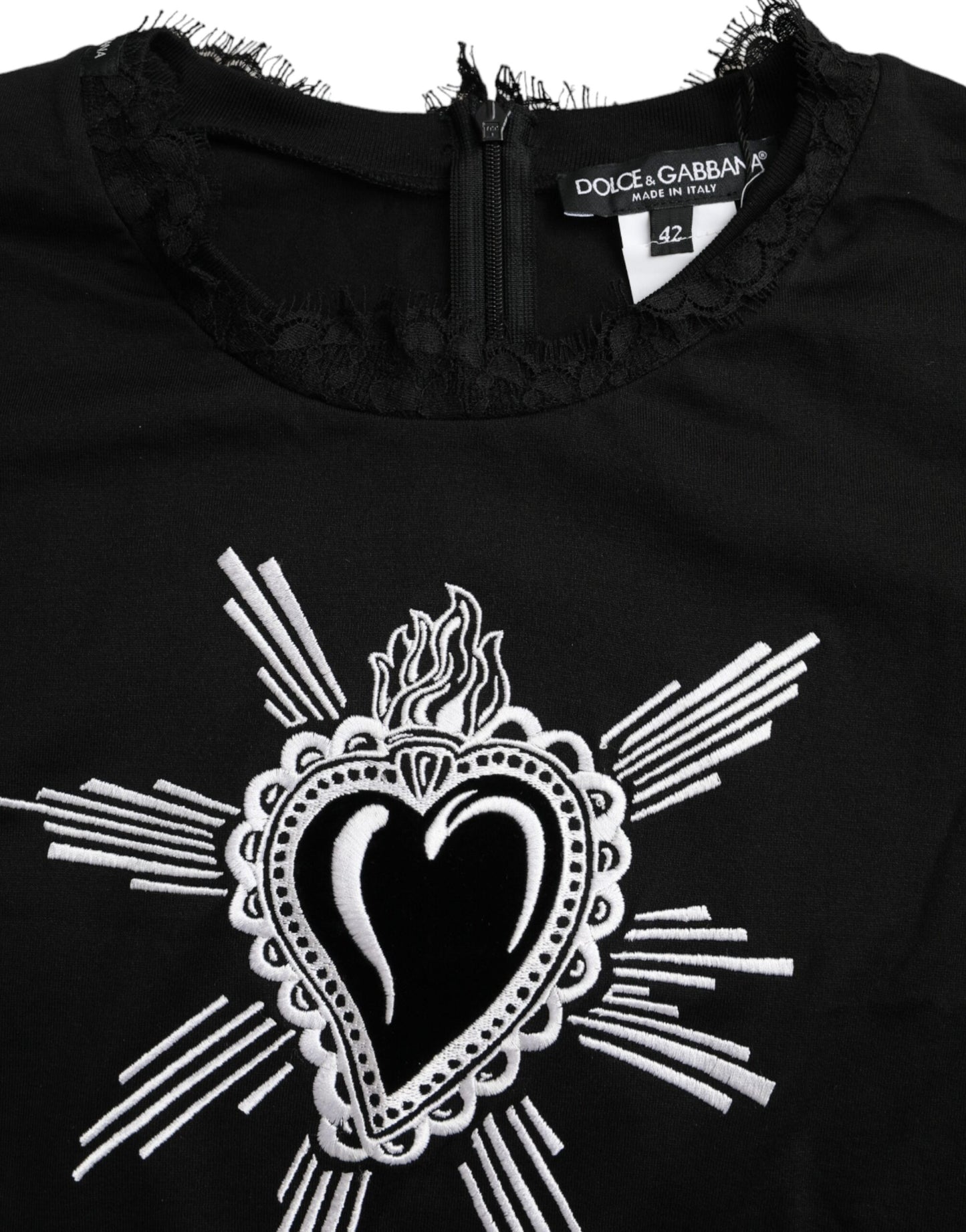 T-shirt en dentelle de coton noir à imprimé Sacré-Cœur Dolce & Gabbana