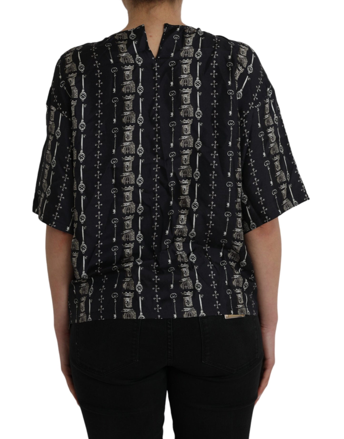 T-shirt chemisier en soie imprimé château Black Key de Dolce & Gabbana
