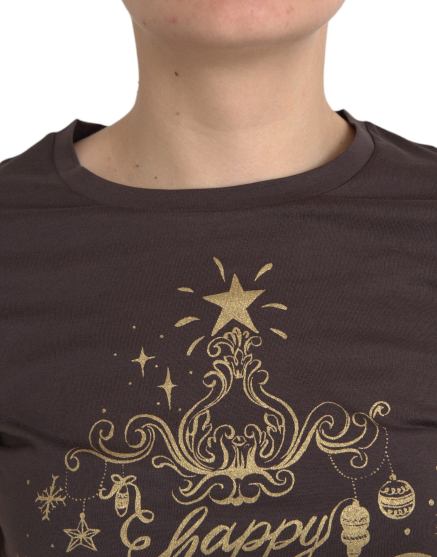 T-shirt ras du cou marron Dolce & Gabbana 2017 à imprimé motif