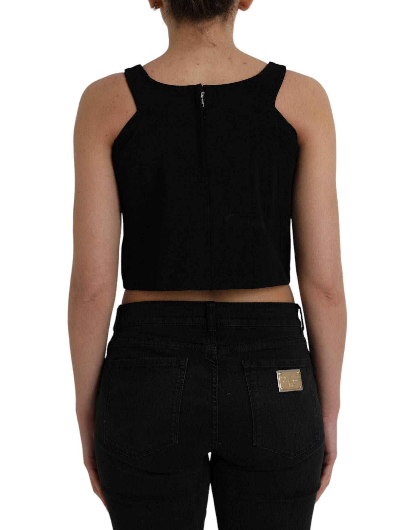 Débardeur court noir sans manches à col rond Dolce & Gabbana