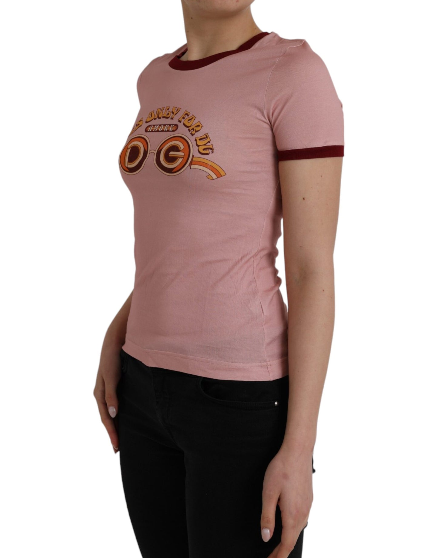 T-shirt ras du cou à manches courtes en coton rose Dolce & Gabbana