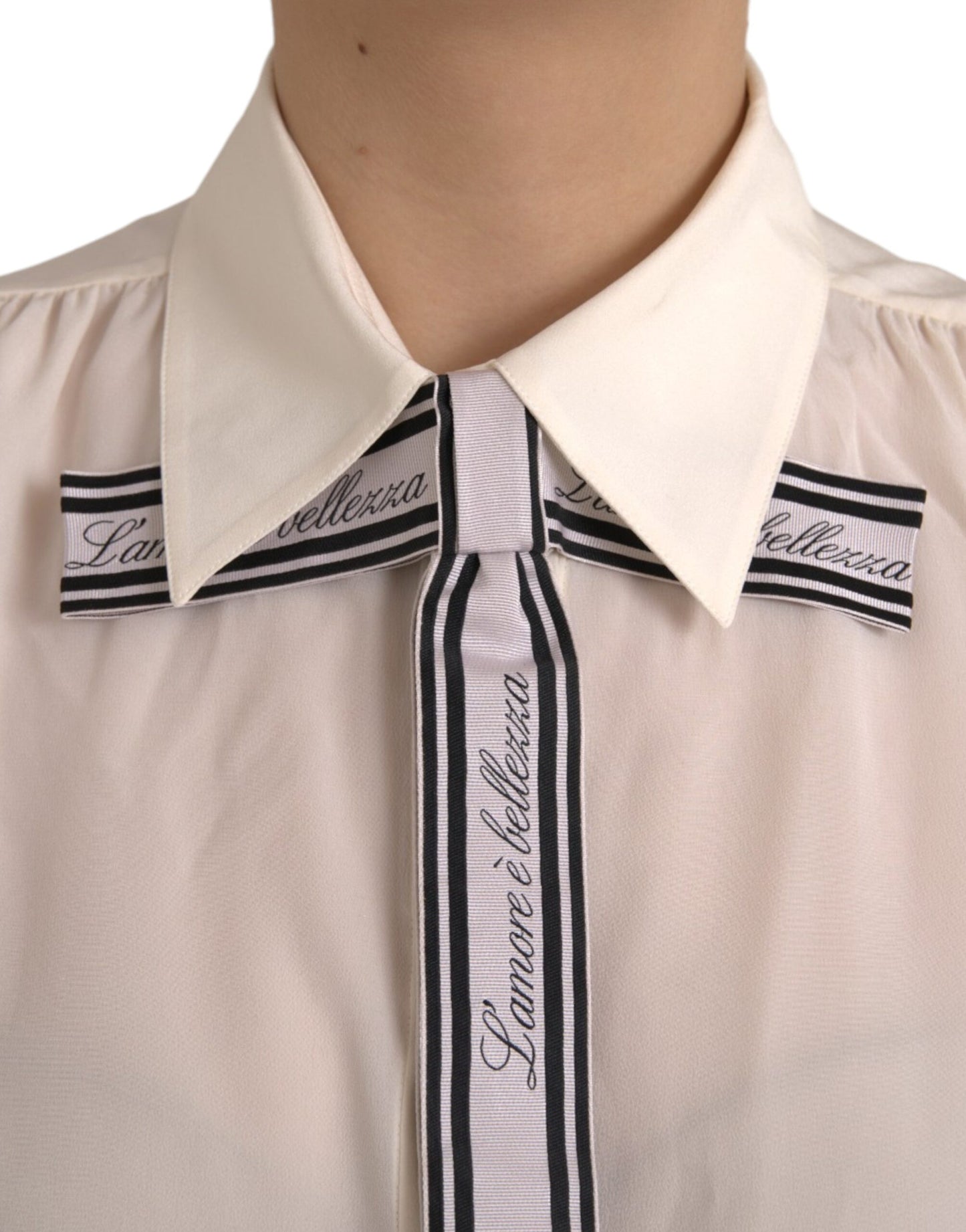 Dolce & Gabbana – Langärmliges Blusenoberteil mit Knopfleiste in Off-White