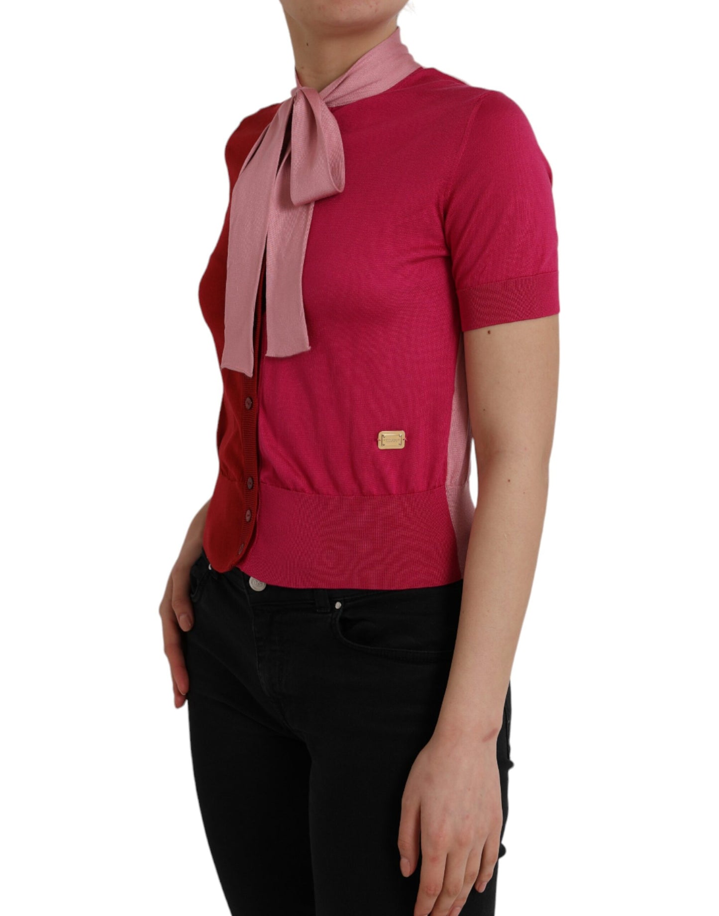 Dolce & Gabbana Pull rose à manches courtes et col Ascot