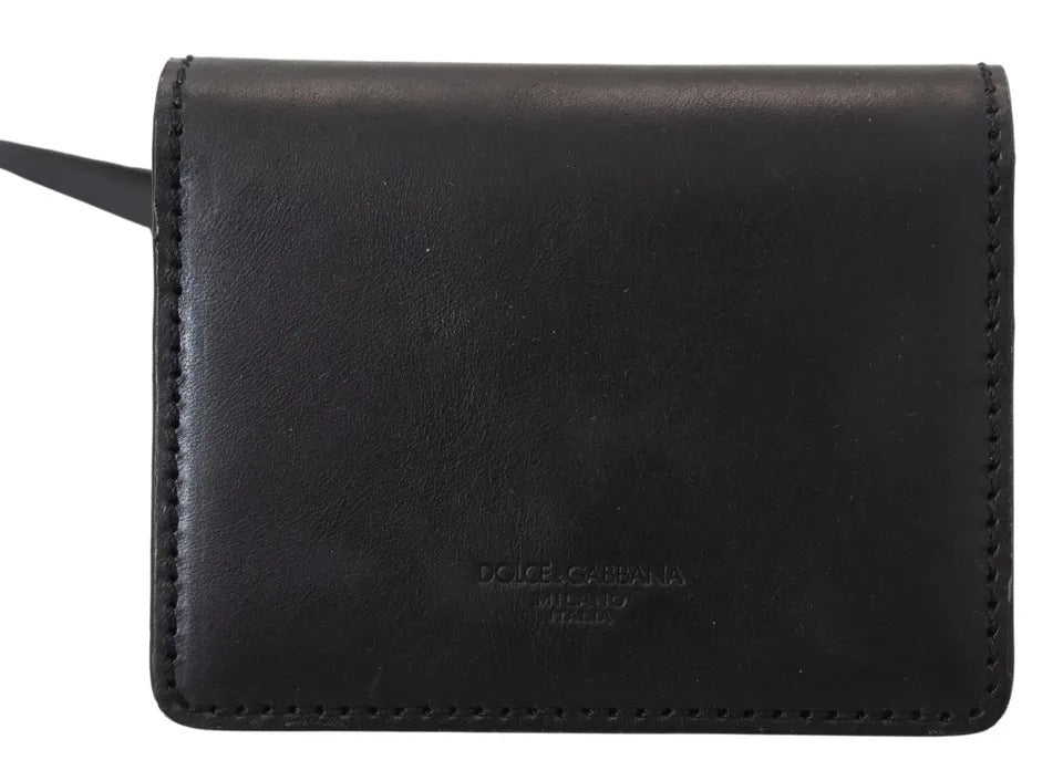 Portefeuille à bandoulière en cuir noir Dolce & Gabbana pour femme