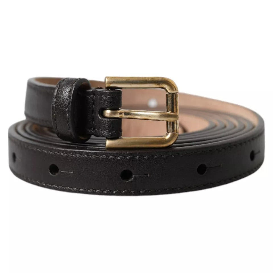 Ceinture Dolce & Gabbana en cuir marron foncé avec boucle en métal doré pour femme