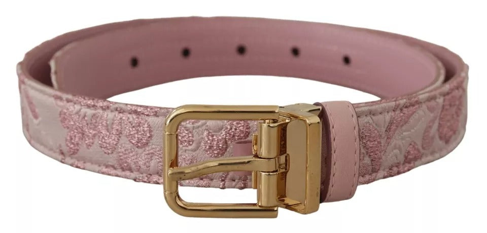 Ceinture Dolce & Gabbana rose avec boucle en métal doré brodée Jquard
