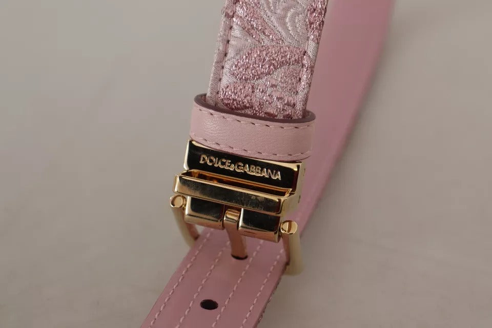 Ceinture Dolce & Gabbana rose avec boucle en métal doré brodée Jquard