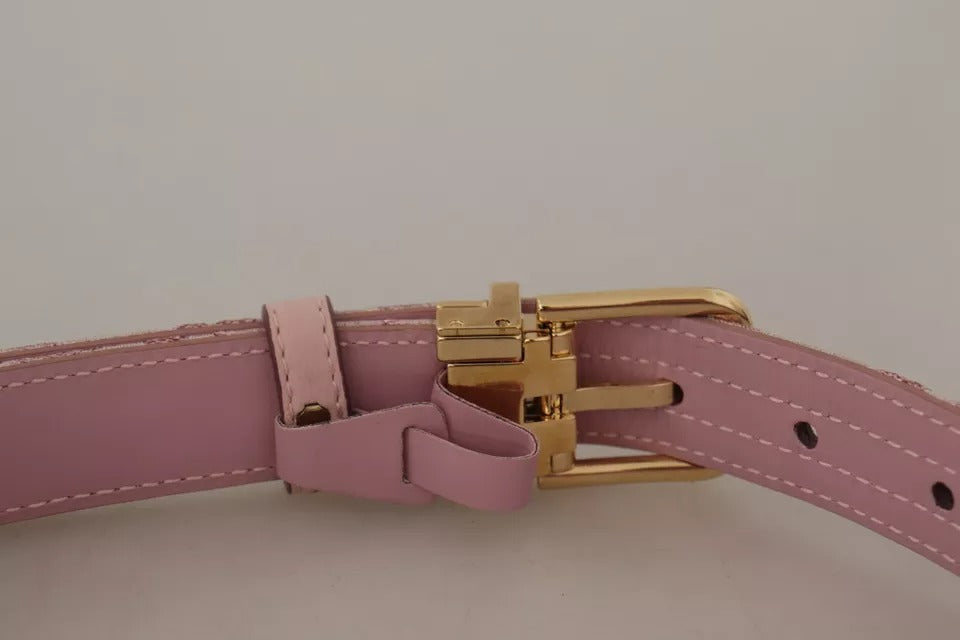 Ceinture Dolce & Gabbana rose avec boucle en métal doré brodée Jquard