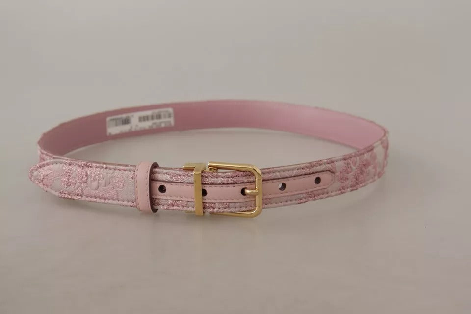 Ceinture Dolce & Gabbana rose avec boucle en métal doré brodée Jquard